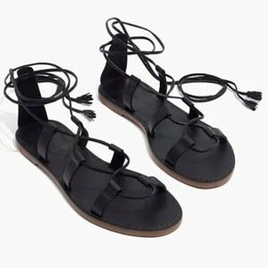 Madewell, New, The Boardwalk Lace-up Black Leather Gladiator Sandals, Size 7